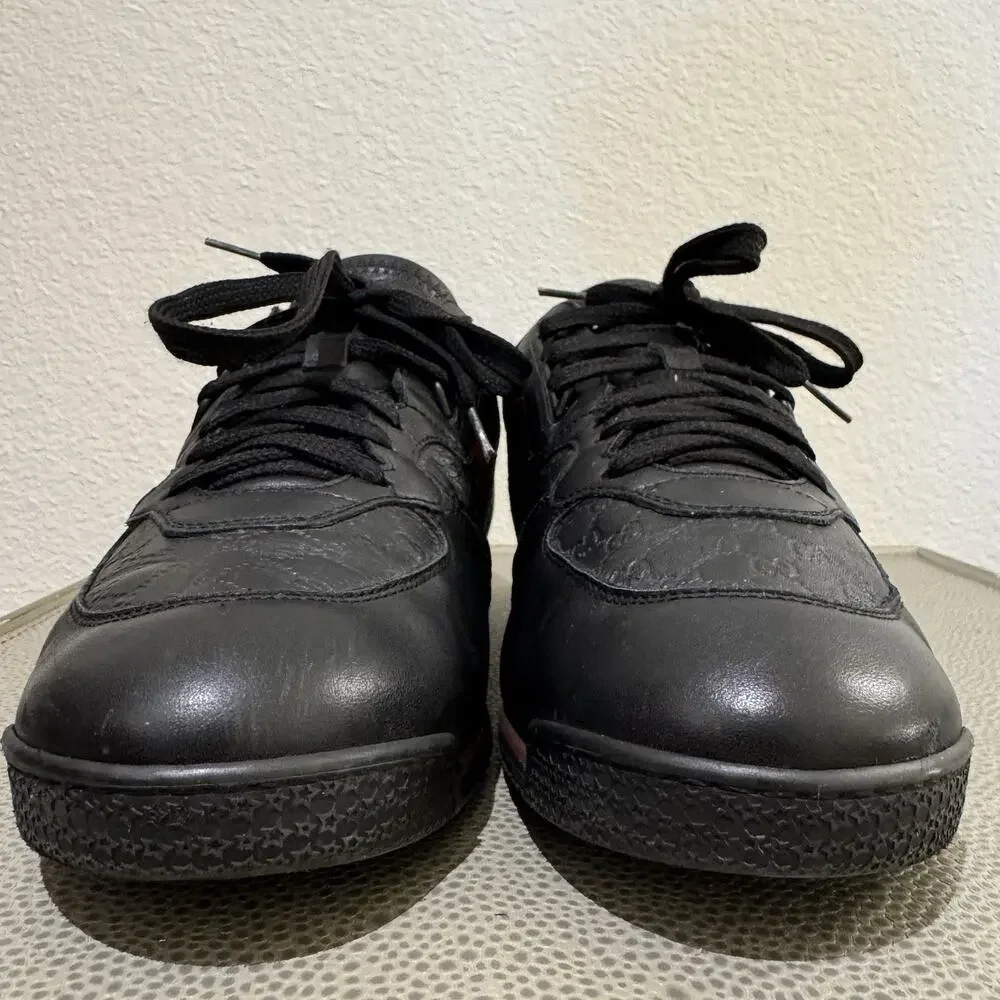 Gucci Shoes Micro Guccissima Black Leather Web Low Top Gucci Sneakers Sz 8 G